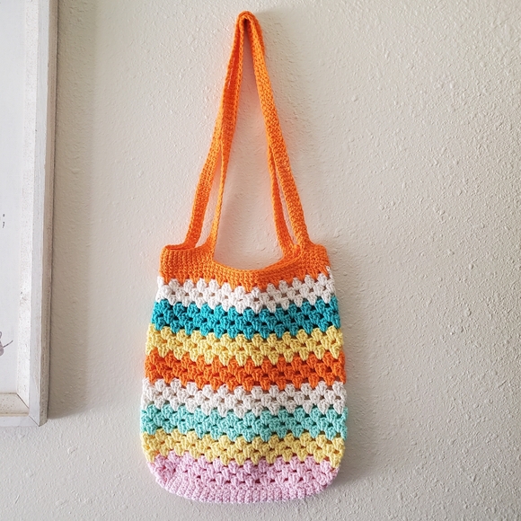 Crochet Knit Retro Tote Beach Bag Handmade - Picture 5 of 10